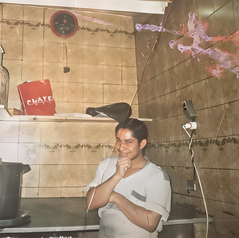 The owner as a young man in a sweets kitchen in Damascus